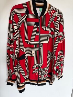 FARM Rio Red Geometric-Print Bomber Jacket